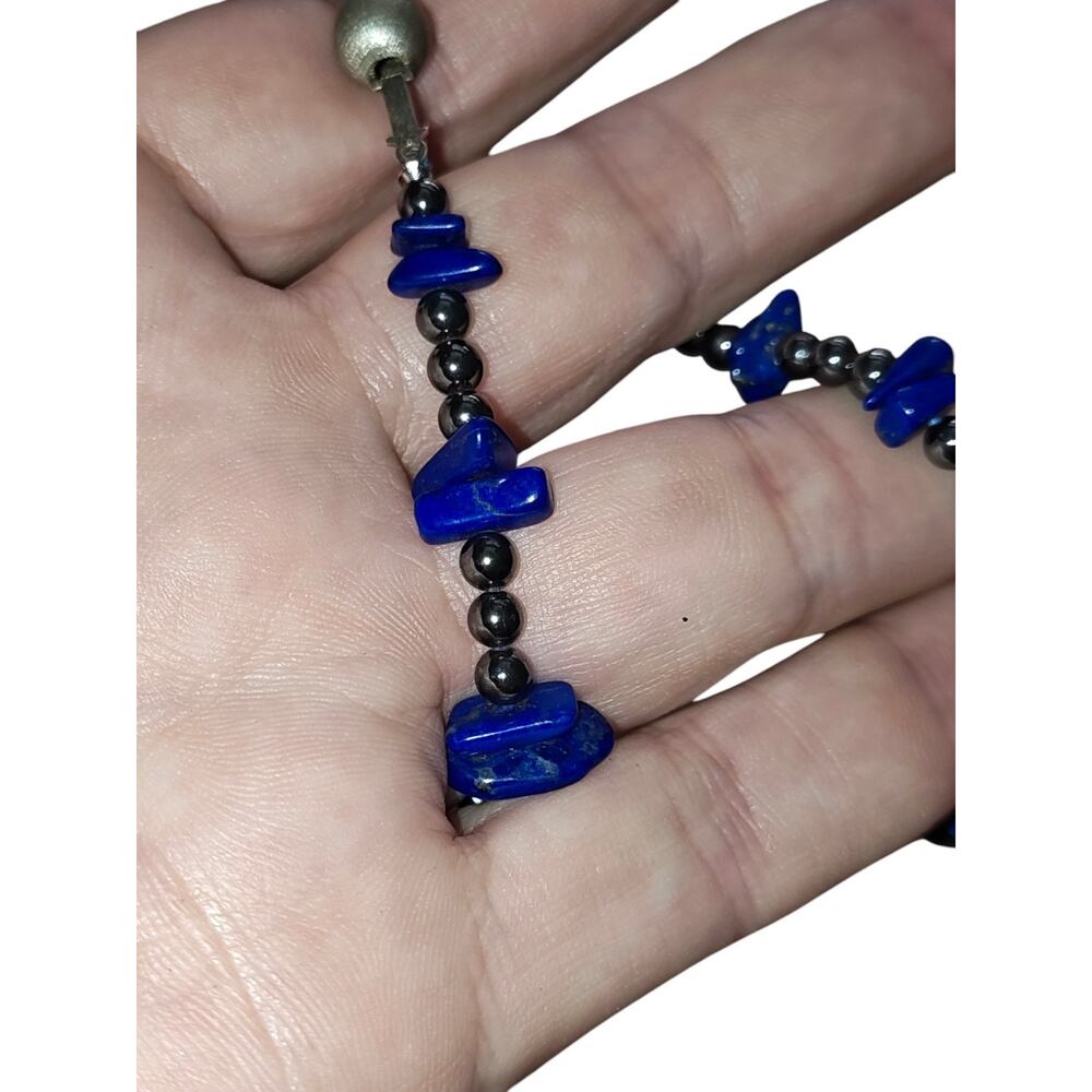 Vintage Blue Lapis And Hematite, 925 Silver Necklace